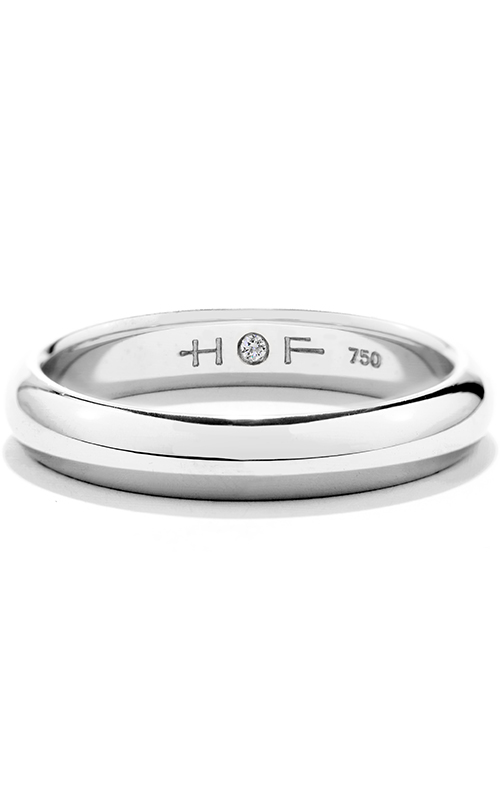 A white gold polished wedding band with hidden round diamond