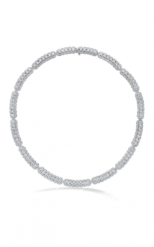 A white gold diamond necklace on a white background