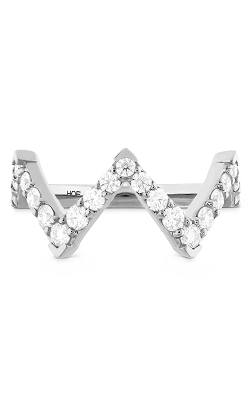 A W-shaped diamond fashion ring in white gold on a white background