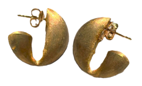 A close-up of a pair of yellow gold Nanis earrings, available at Chrono Jewelry.